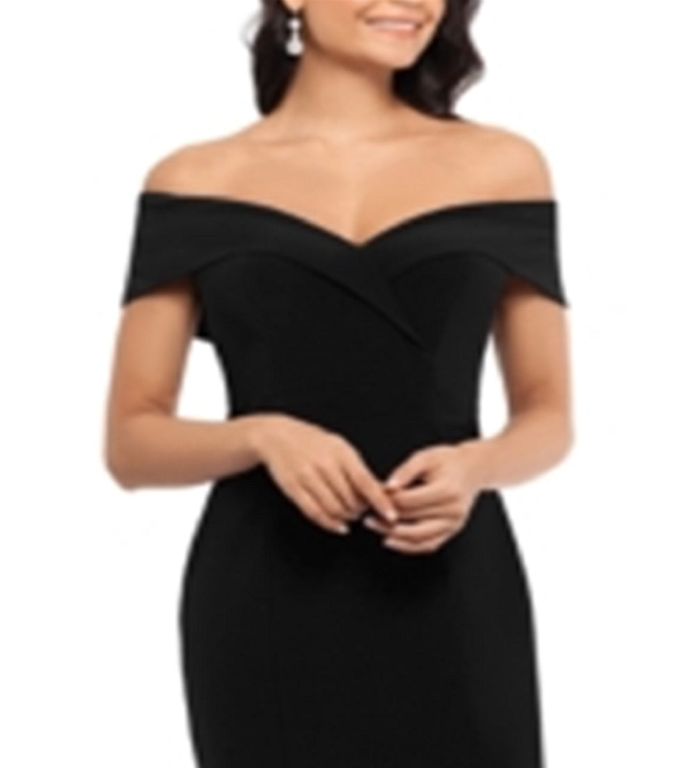 Vestido de festa longo com decote coração e manga curta feminino Xscape, preto, tamanho 6