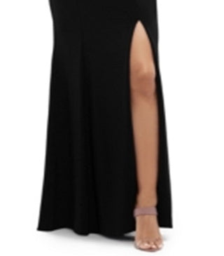 Vestido de festa longo com decote coração e manga curta feminino Xscape, preto, tamanho 6