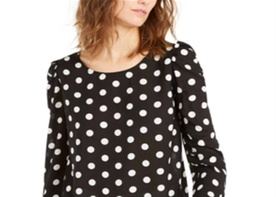 Blusa feminina Alfani com manga bufante e bolinhas, preta, tamanho X-G