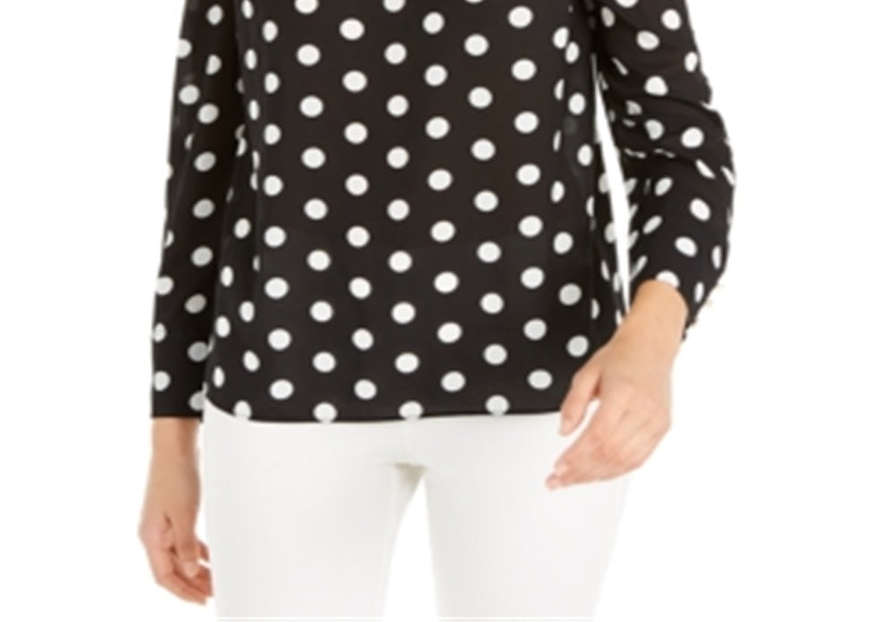 Blusa feminina Alfani com manga bufante e bolinhas, preta, tamanho X-G