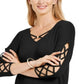Blusa feminina com mangas longas e decote em V, preta, tamanho P, da coleção JM