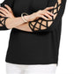 Blusa feminina com mangas longas e decote em V, preta, tamanho P, da coleção JM