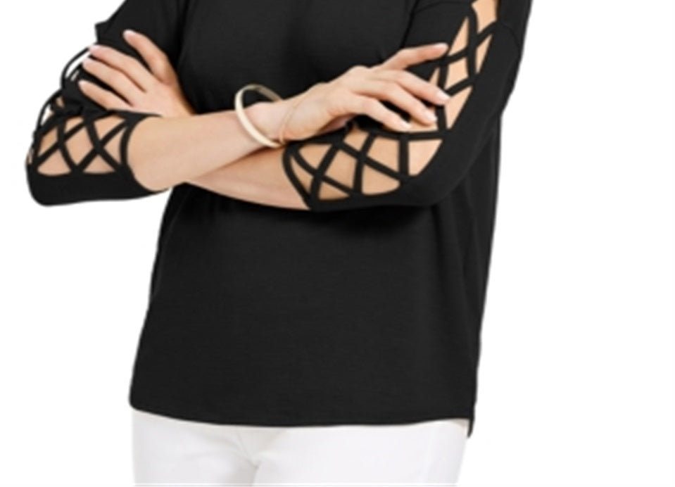 Blusa feminina com mangas longas e decote em V, preta, tamanho P, da coleção JM