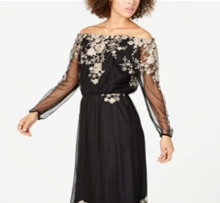 Vestido longo feminino bordado ombro a ombro da INC International Concepts, preto, tamanho 10