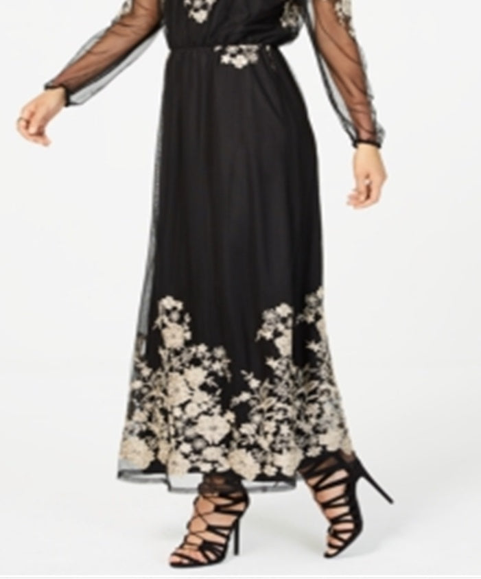 Vestido longo feminino bordado ombro a ombro da INC International Concepts, preto, tamanho 10