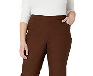 Calça elástica slim fit Alfred Dunner Allure feminina, marrom, tamanho pequeno