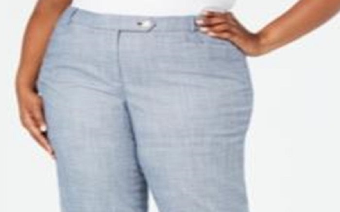 Calça feminina Calvin Klein com bolsos, zíper e perna afunilada, azul, tamanho 14W