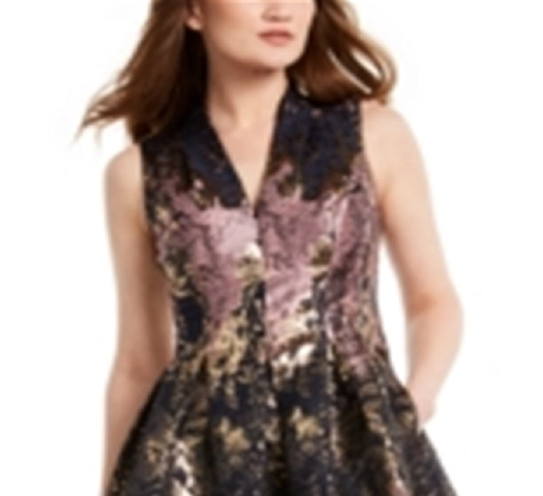 Vestido feminino Vince Camuto com corte metálico e flare, rosa, tamanho 4