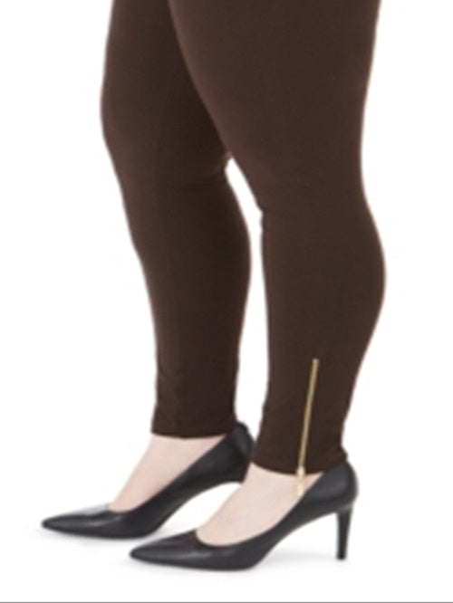 Leggings femininas com zíper e bainha grande da coleção JM, marrom, tamanho 0X
