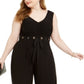 Love Squared Macacão Feminino Sem Mangas Decote V Perna Larga Plus Size Preto Tamanho 1X