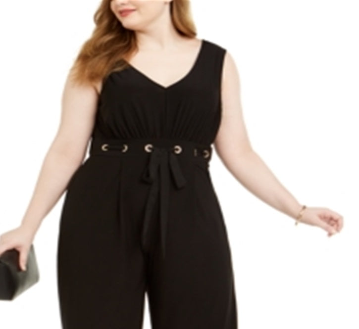 Love Squared Macacão Feminino Sem Mangas Decote V Perna Larga Plus Size Preto Tamanho 1X