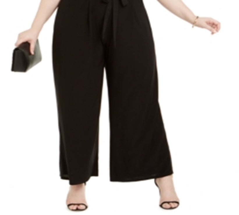 Love Squared Macacão Feminino Sem Mangas Decote V Perna Larga Plus Size Preto Tamanho 1X