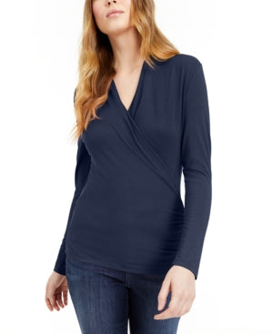 INC International Concepts Blusa feminina com sobrepeliz frontal azul tamanho extragrande