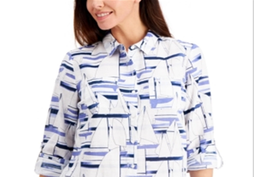 Camisa feminina com estampa de veleiro Charter Club, branca, tamanho XX-G