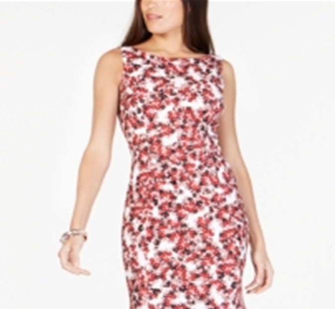 Vestido sereia MIDI com decote em joia estampado Alfani feminino, tamanho 14, vermelho