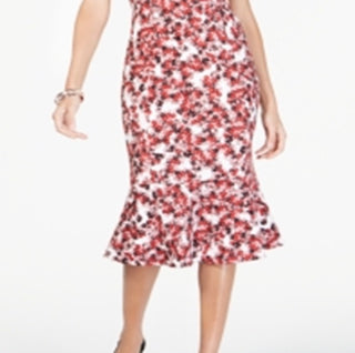 Vestido sereia MIDI com decote em joia estampado Alfani feminino, tamanho 14, vermelho