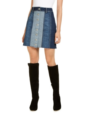Minissaia jeans patchwork feminina Inc International Concepts - Azul índigo, tamanho 14