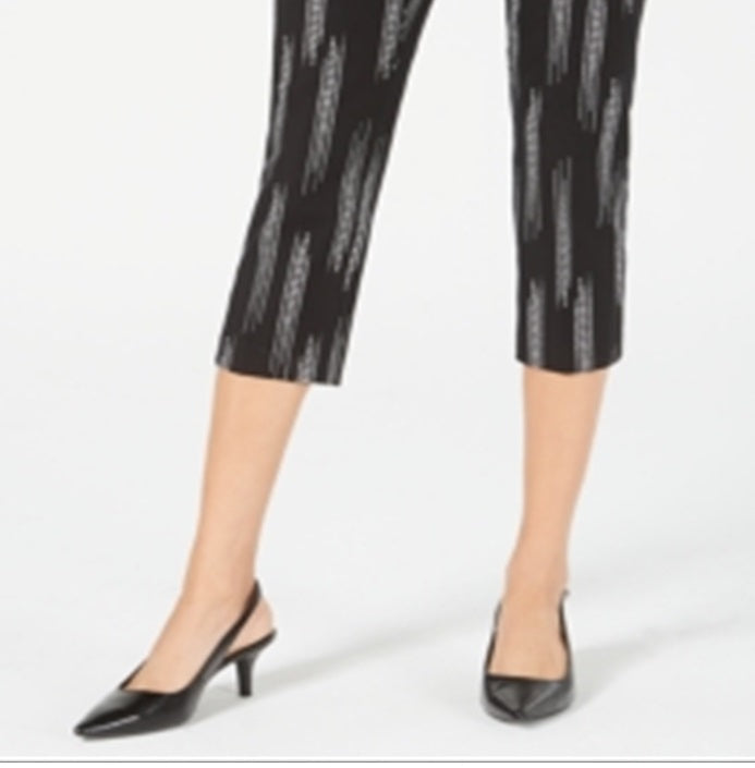 Calça Capri Alfani Feminina Estampada Cintura Alta Preta Tamanho 10 Petite