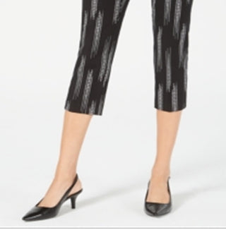 Calça Capri Alfani Feminina Estampada Cintura Alta Preta Tamanho 10 Petite