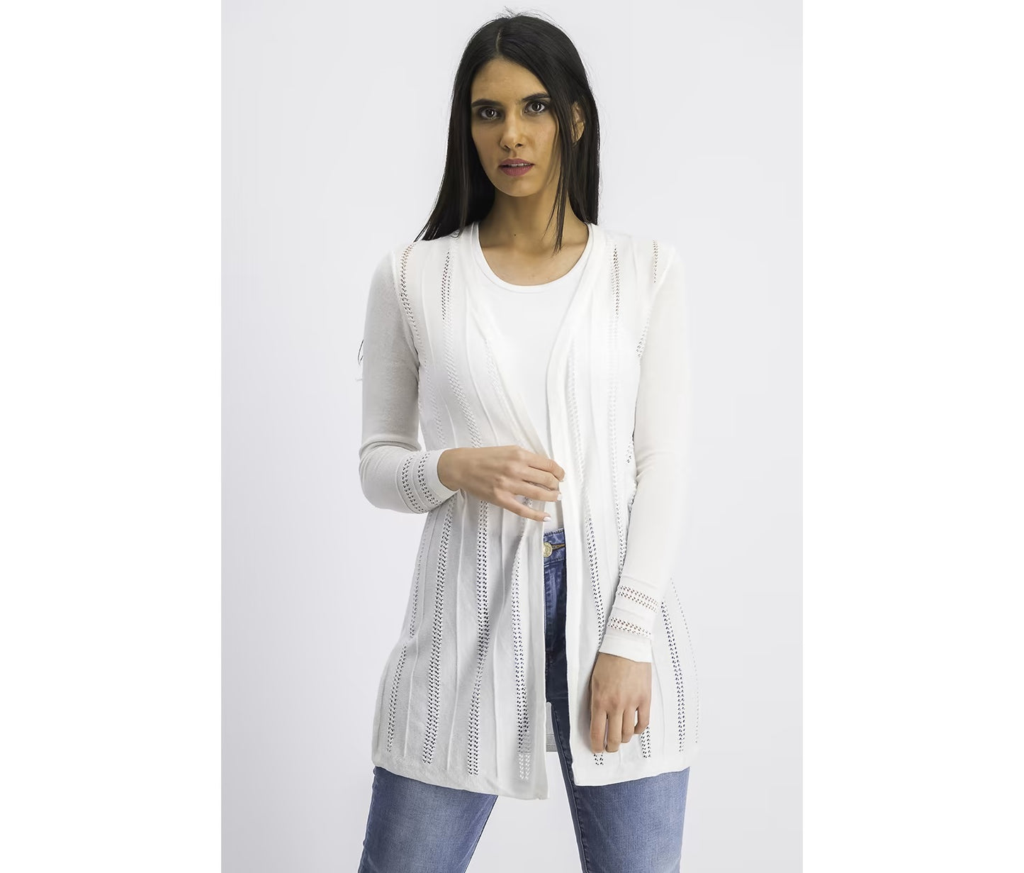 Cardigan feminino Pointelle Duster Charter Club, branco, tamanho pequeno, grande