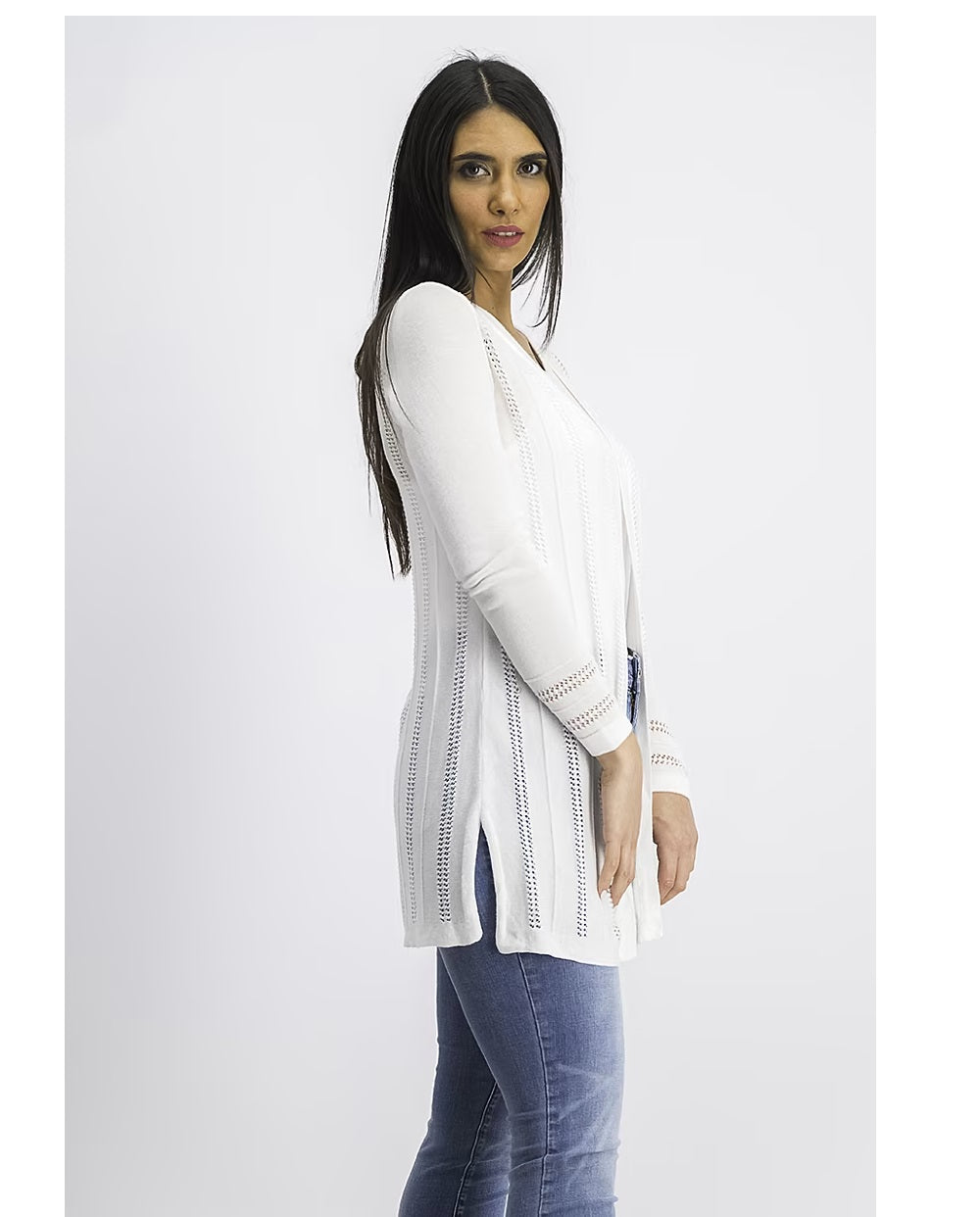 Cardigan feminino Pointelle Duster Charter Club, branco, tamanho pequeno, grande