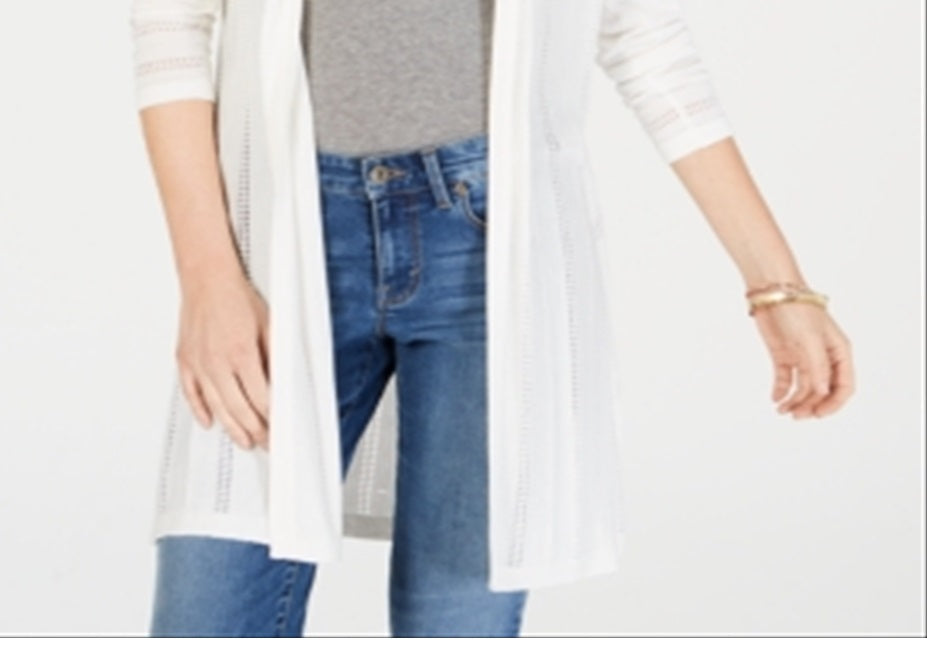 Cardigan feminino Pointelle Duster da Charter Club, branco, tamanho pequeno XL