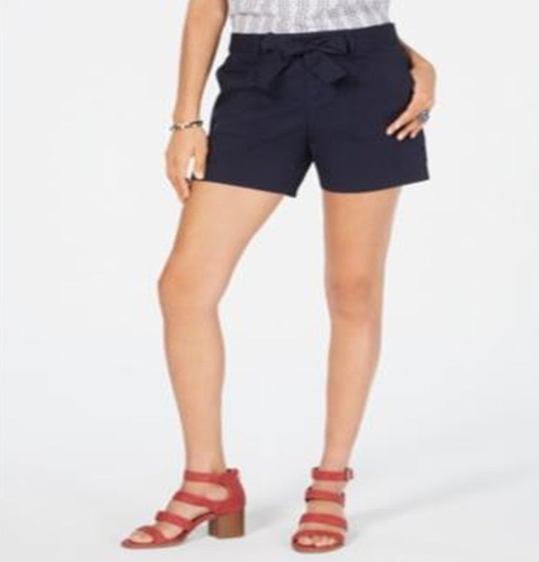 Shorts femininos confortáveis ​​Style &amp; Co, cintura média, com laço frontal, azul, tamanho 16