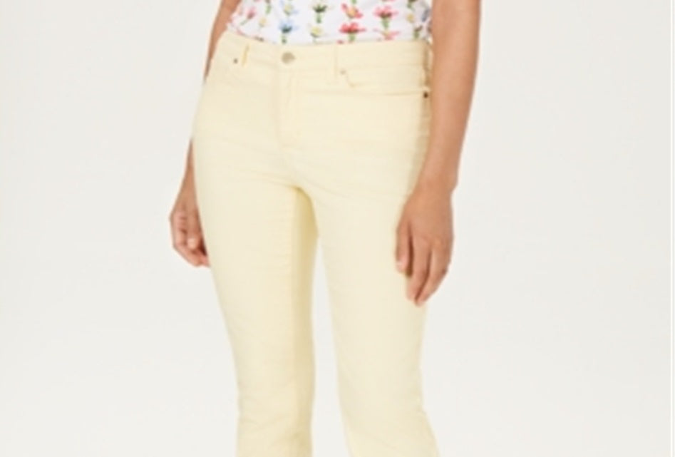 Calça jeans feminina Lexington reta, tamanho 4, amarela, Charter Club