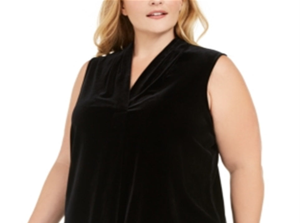 Blusa Calvin Klein Feminina Plus Size de Veludo com Gola V Preta Tamanho 1X