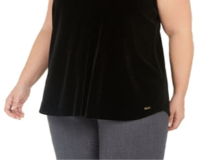 Blusa Calvin Klein Feminina Plus Size de Veludo com Gola V Preta Tamanho 1X