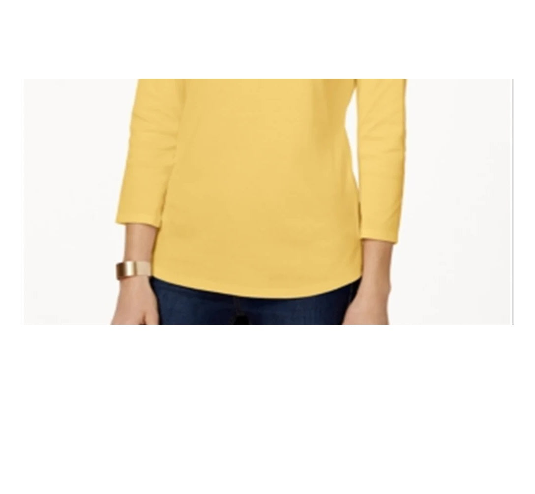 Charter Club Blusa feminina de algodão Pima com decote canoa e botões nos ombros, amarela, tamanho GG