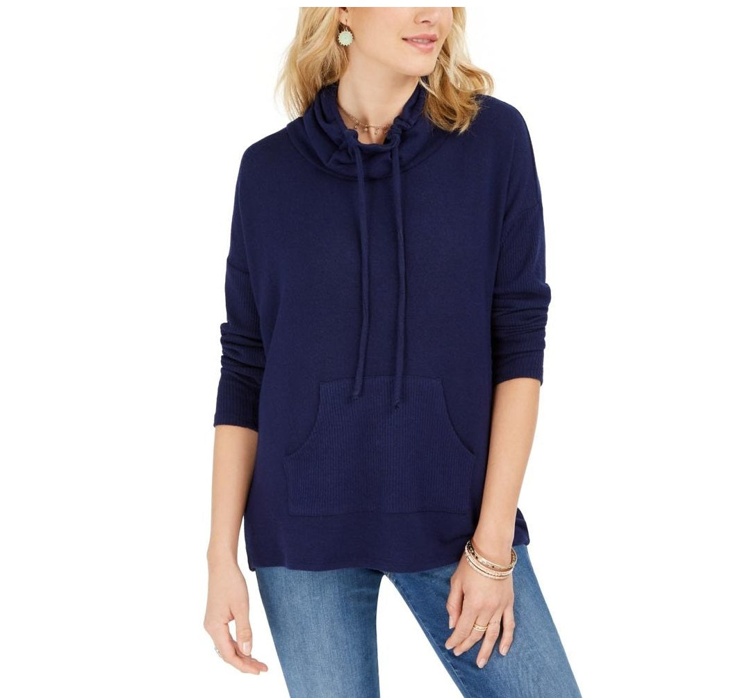 Suéter feminino com cordão e gola alta Style &amp; Co, azul, tamanho XS