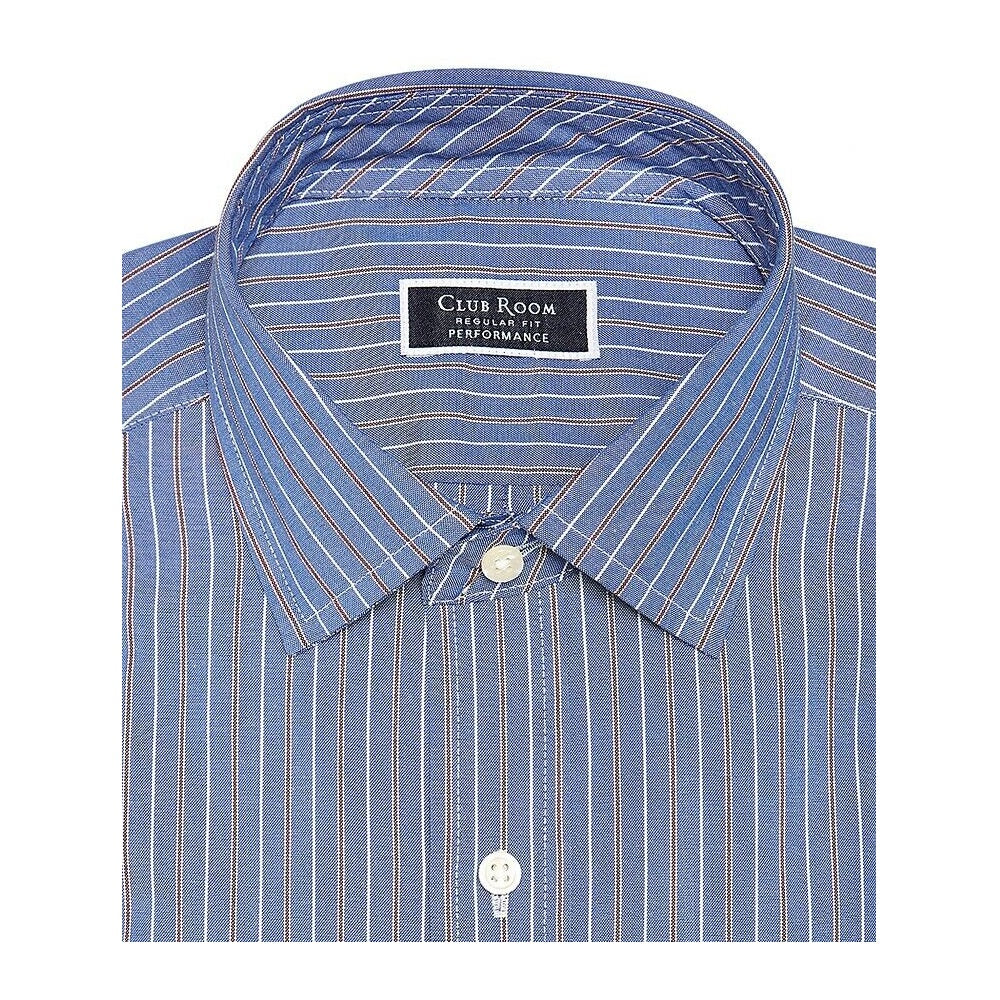 Camisa social masculina Ryan Seacrest Distinction Ultimate Slim-Fit, sem necessidade de passar, com estampa elástica, azul Dobby, tamanho 14,5 x 32-33