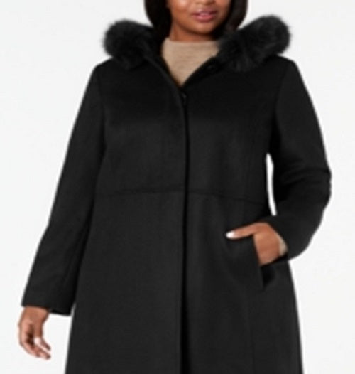 Forecaster Feminino Plus Fox Fur Trim Casaco Longo com Capuz Preto Tamanho 18W