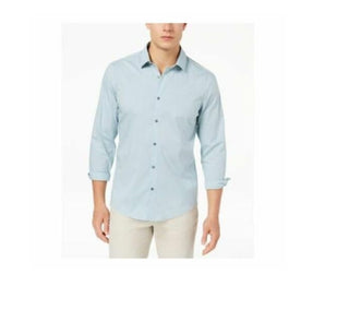 Camisa listrada masculina Alfani com botões, azul, tamanho grande