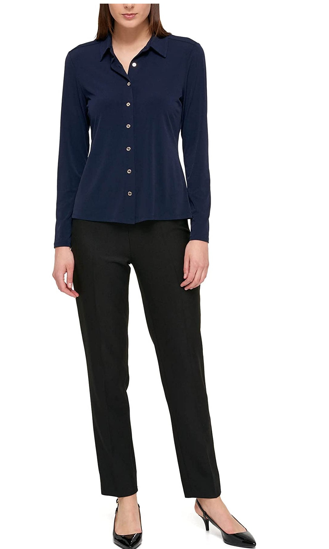 Tommy Hilfiger Blusa Feminina com Botões e Gola Punhada Azul Tamanho XS