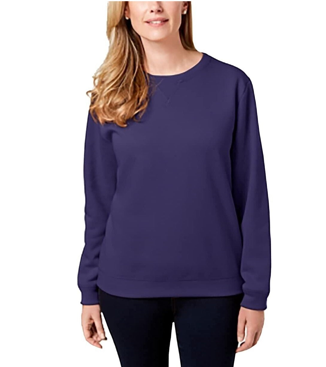 Moletom feminino Karen Scott Petite Crewneck Fleece em tom ametista brilhante tamanho PXL
