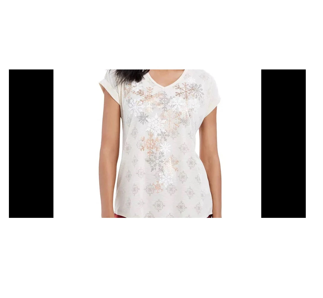 Blusa feminina pequena com estampa de floco de neve e estampa de queda de neve, tamanho P