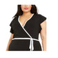 Vestido curto plus size feminino Michael Kors com acabamento contrastante e envoltório falso, preto, tamanho 2X