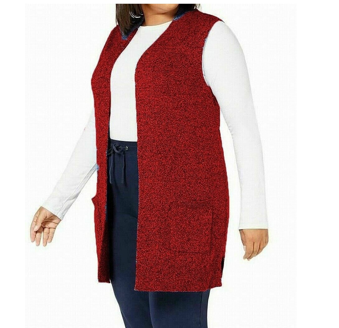 Karen Scott Colete Feminino Petite Malha Marmorizada Sem Mangas Merlot Marl Vermelho Tamanho Petite P
