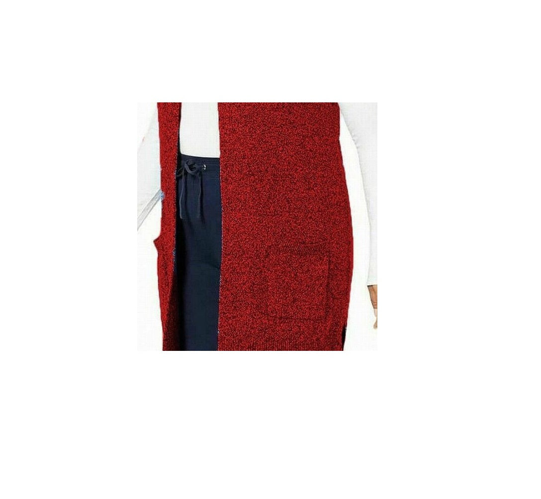Karen Scott Colete Feminino Petite Malha Marmorizada Sem Mangas Merlot Marl Vermelho Tamanho Petite P