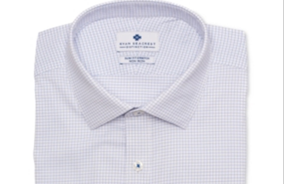 Vestido masculino Ryan Seacrest Distinction Slim Fit sem passar roupa, com estampa elástica e xadrez, tamanho azul, 18x32x33