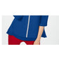 Blusa feminina com bainha em camadas e joias da coleção JM, cor azul-marinho, tamanho M