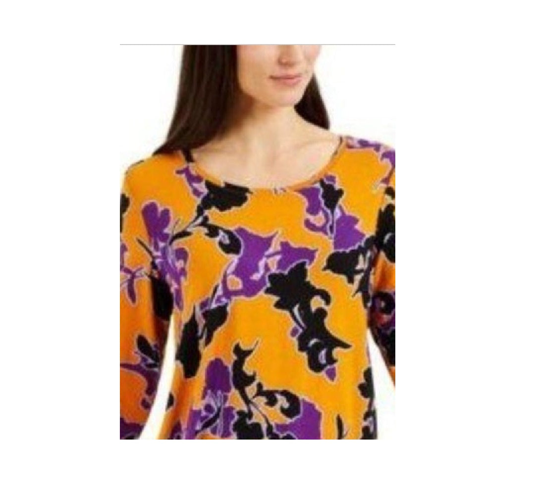 Blusa feminina com estampa floral e manga 34, estilo Jacqua, Golden Poppy, tamanho M, da coleção JM