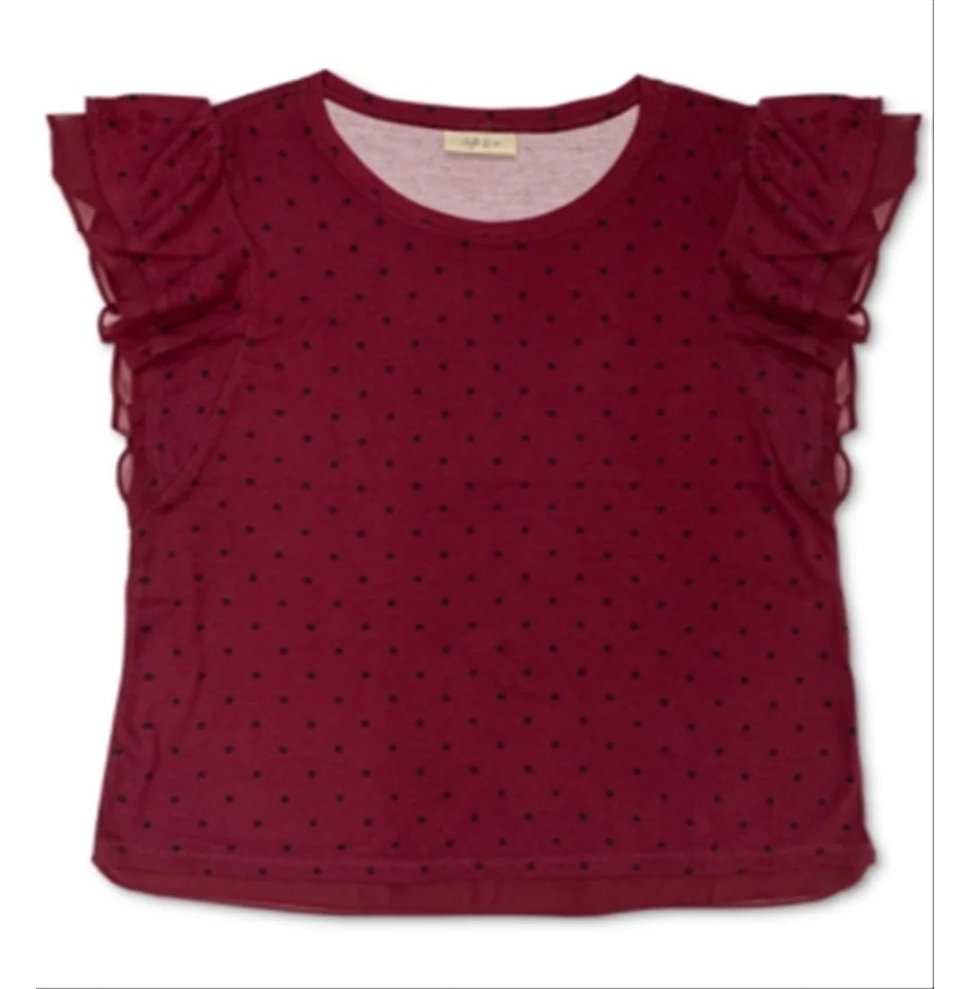 Blusa feminina com estampa de bolinhas e mangas bufantes, tamanho XX-G, vermelha, estilo &amp; co
