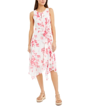 Vestido feminino com estampa floral e bainha de lenço INC International Concepts, cor rosa marfim, tamanho 16