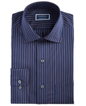 Camisa social masculina Club Room Performance com listras finas e botões, azul, tamanho 36/37