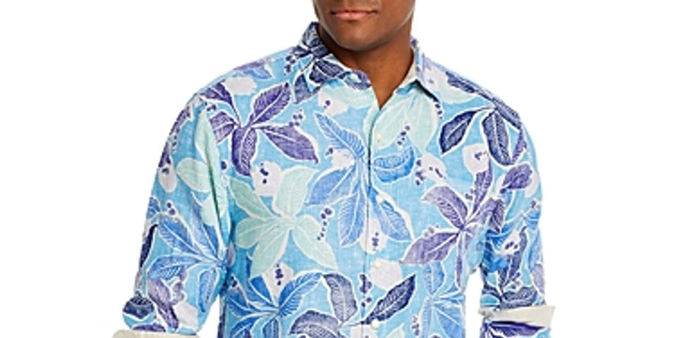 Camisa Tommy Bahama Masculina Lassi Leaves Linen Regular Fit Azul Tamanho G