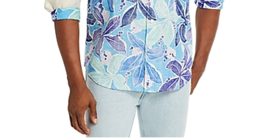 Camisa Tommy Bahama Masculina Lassi Leaves Linen Regular Fit Azul Tamanho G