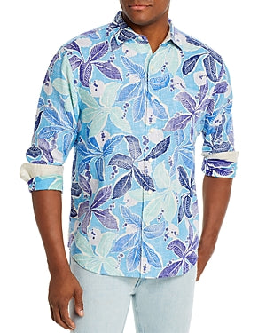 Camisa Tommy Bahama Masculina Lassi Leaves Linen Regular Fit Azul Tamanho G